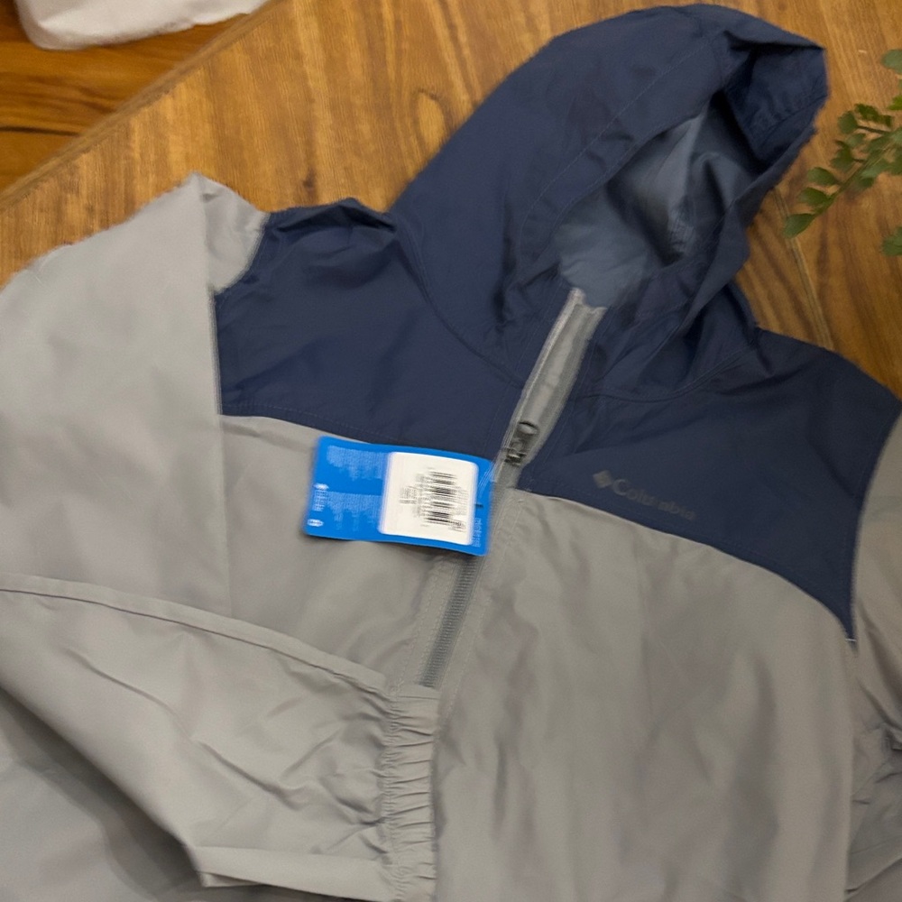 Gray and Blue Hooded Jacket